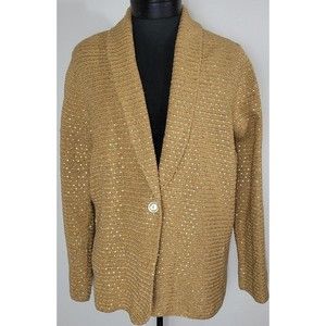 JONES NEW YORK SIGNATURE WOMAN Gold Shiny Shawl Collar Cardigan Sweater 2X